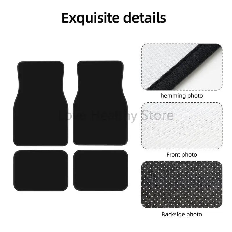 Pure Black Car Floor Mats Custom Solid Color Non-Slip Carpets Rugs Front & Rear Car Foot Mats Set of 4 Pieces Auto Accessories