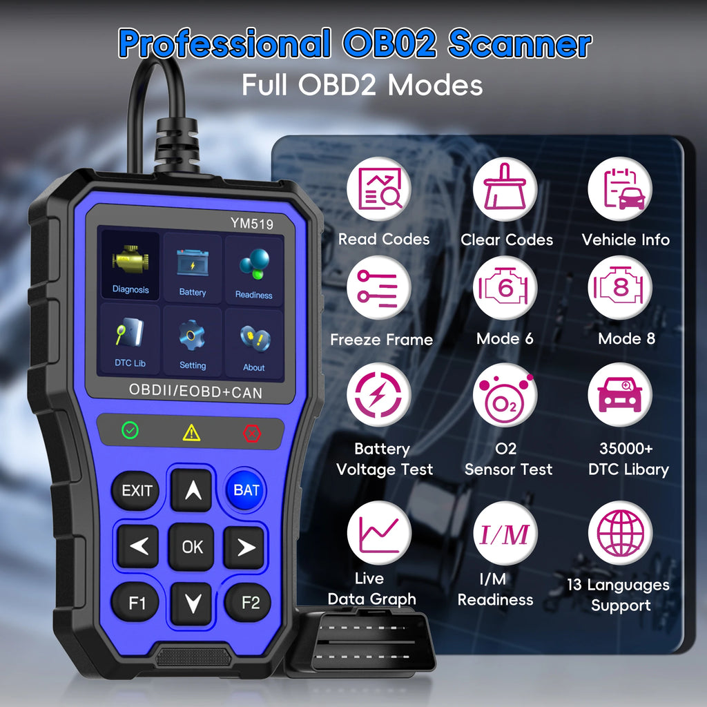 OBD2 Scanner Diagnostic Tool, Check Engine Light Car Code Reader with Reset, Battery Tester, Live Data, Freeze Frame,I/M Car Mobile World