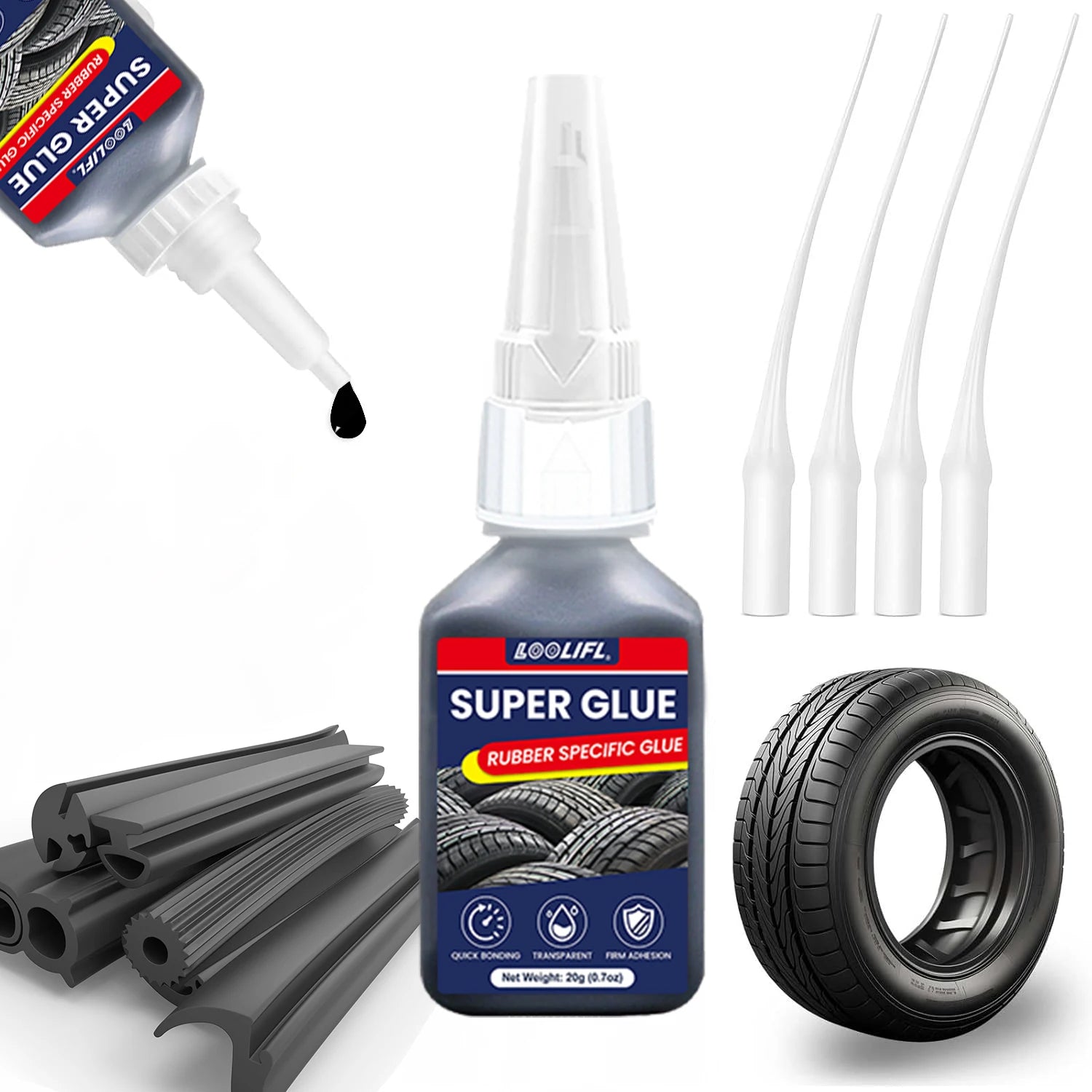 LOOLIFL-Tire repair adhesive, suitable for cars, motorcycles, bicycles, jeeps, off-road vehicles, trucks, tractors, 20ml, black CM World
