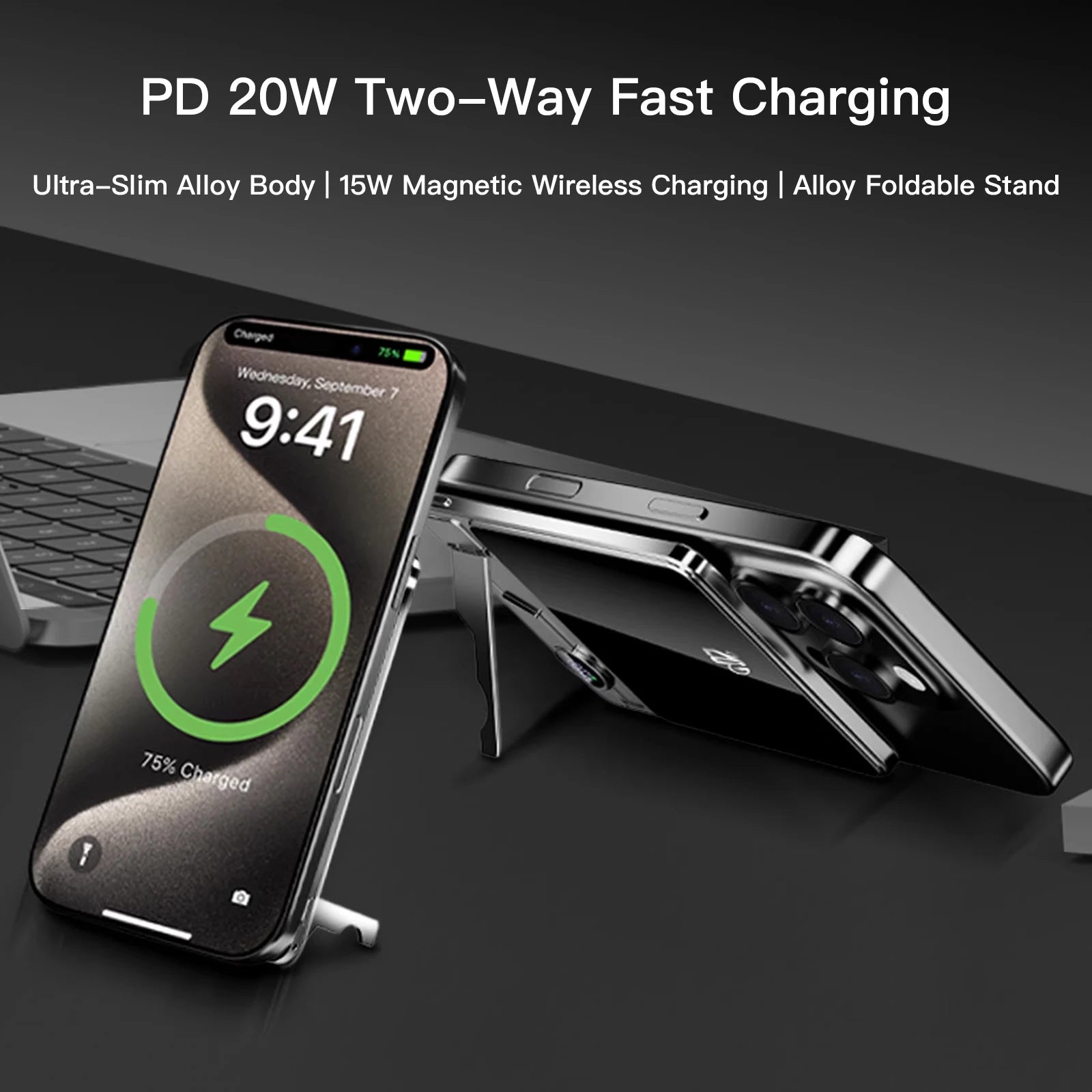 10000mAh Ultra Slim Power Bank for MagSafe,Magnetic Wireless 20W Fast Charging Portable Battery For iPhone Samsung Xiaomi iWatch Car Mobile World