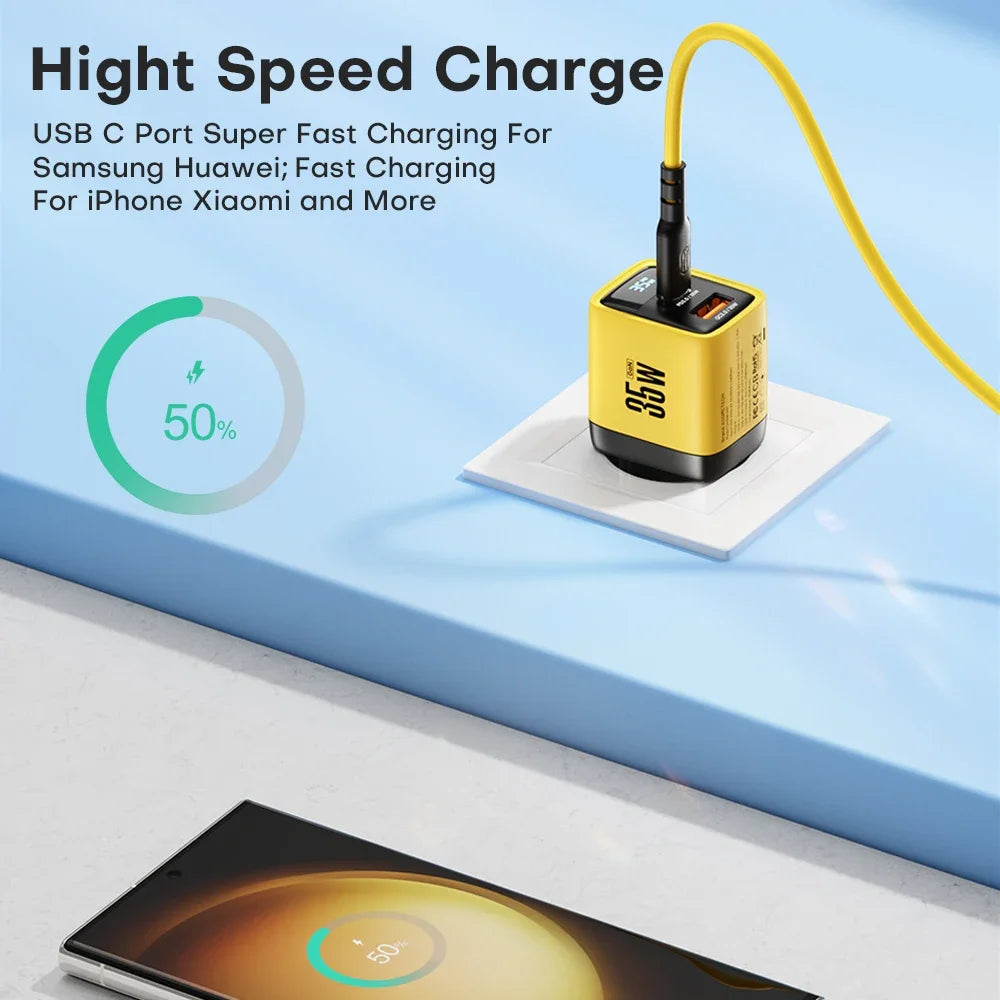 35W GaN Charger LED Display USB Charger for IPhone 14 Pro Samsung Xiaomi IPad Pro PD 3.0 QC 3.0 Quick Charger USB C Fast Charge Car Mobile World