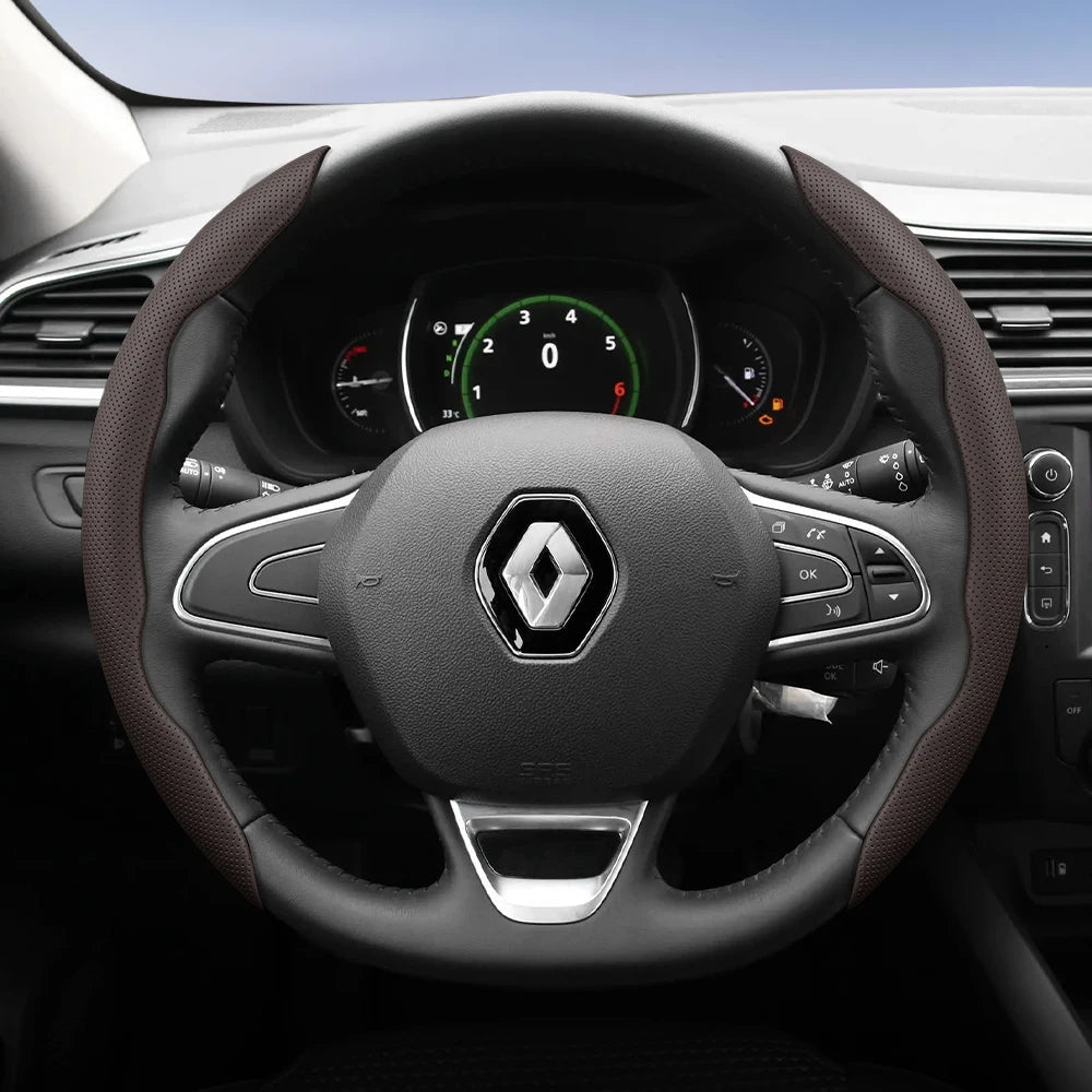 Suitable for Renault Breathable Hole Leather Steering Wheel Cover Segmented Quick Release Design Non-Slip and Durable Megane 3 2 4 Clio4 5 Captur Trafic Scenic Austral Kangoo Arkana Kadjar Master Fluence Zoe Twingo Qm6 CM World