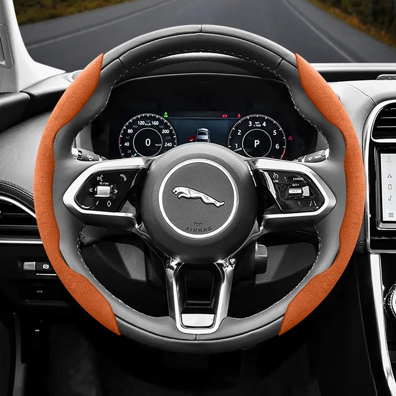 Suitable for Jaguar Anti-Slip Buckle Segmented Suede Steering Wheel Cover Suitable for Xf X250 Xe E Pace F Xj I Ev400 S Type X351 Svr Xfl Ftype Project 7 Cars Accessories CM World