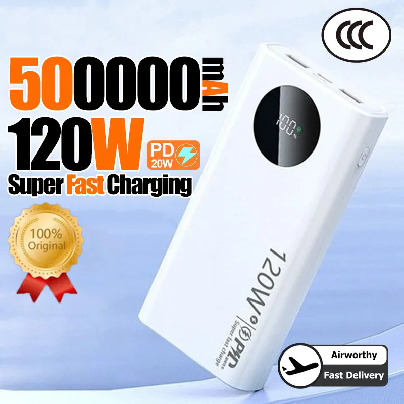 500000mAh Power Bank 120W Super Fast Charging PD20W Dual Way Digital Display Airplane Safe CCC For iPhone Samsung Xiaomi