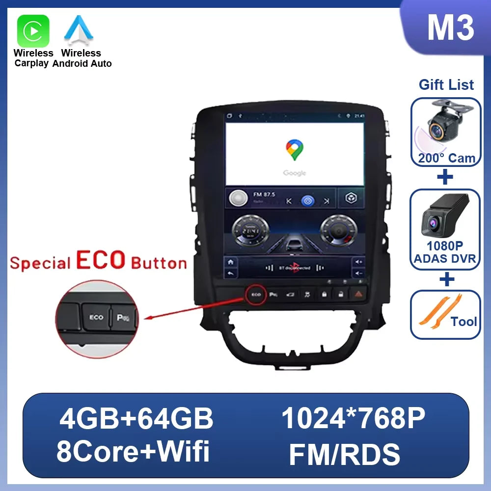 Car Radio Android 16 for Opel Astra J Vauxhall Holden Cascada 2009-2018 Multimedia Screen GPS Navigation Auto Carplay ECO