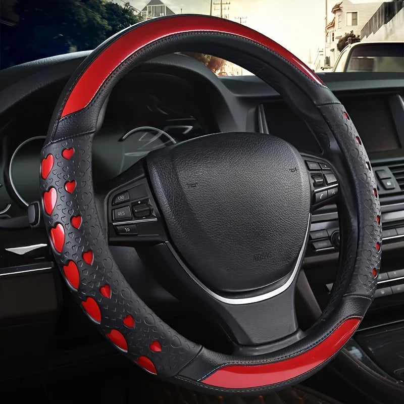 Sweet Heart Design Steering Wheel Wrap - Durable PU Leather, Anti-Slip Inner Circle, Fits Most Vehicles