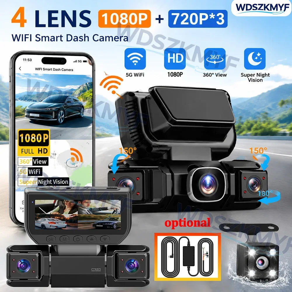New 360 Degrees Car DVR 1080P 4Camera Video Recorder WIFI Dash Cam Front Right Left Rear View Camera 24h Parking Monitor Gift Car Mobile World