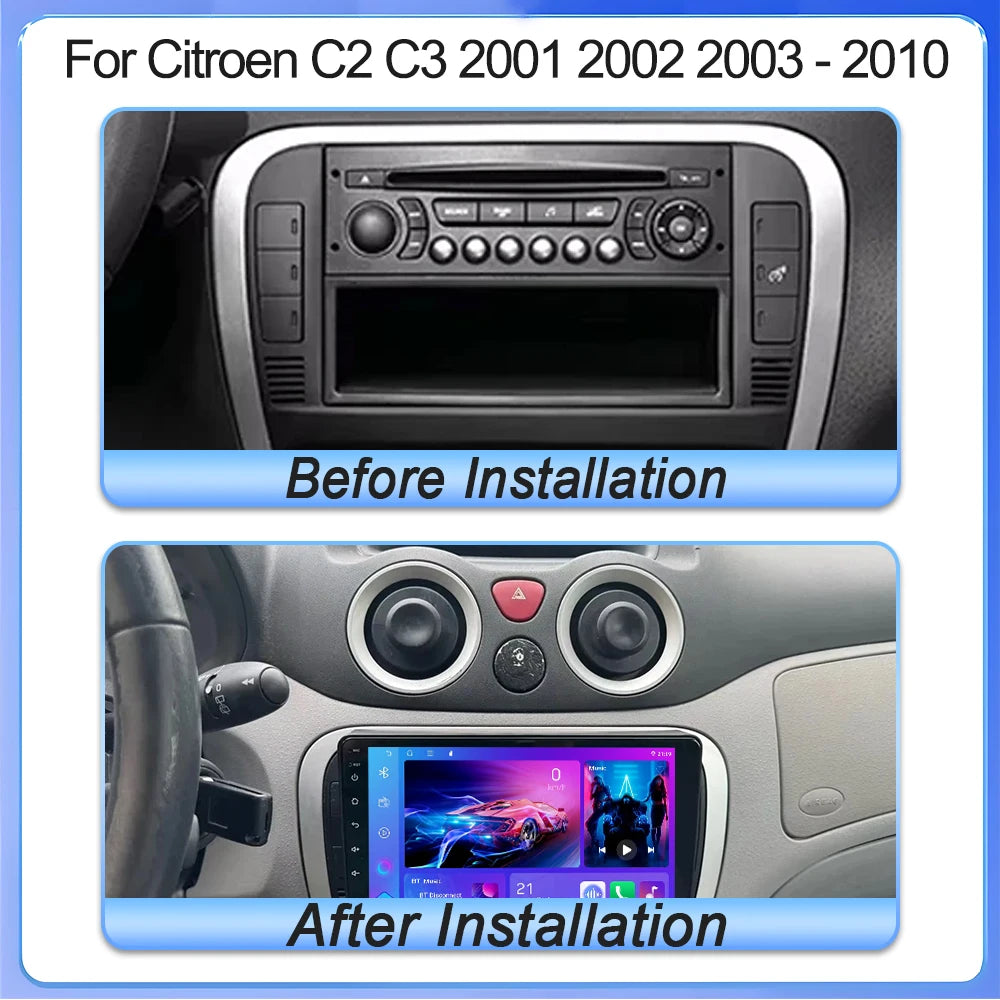 Android 15  Car Radio For Citroen C2 C3 2001 2002 2003 - 2010 Touch Screen Multimedia Video Player Navigation Bluetooth WIFI GPS CM World