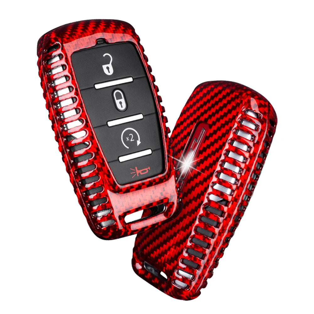 for Ram 1500 Limited Key Fob Cover With Keychain Carbon Fiber Key Case for Ram 2500 Power Wagon 3500 Smart Key Accessories 2023 CM World