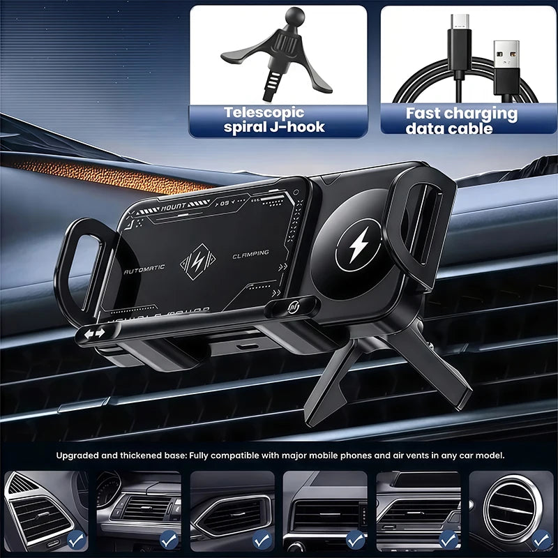 Vyvylabs Car Phone Holder 15W Wireless Charger Auto Clamping 360° Rotating Air Vent Mount for Foldable Phones Tablet Accessories