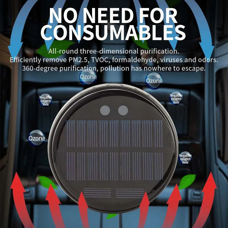 Solar Powered Car Air Purifier Ozone And Negative Ion Eliminate Odors Smoke Formaldehyde For Car Home Office And Travel CM World