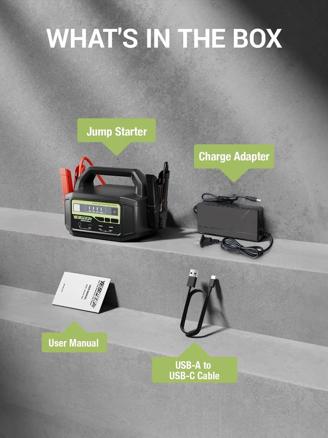YESPER 12V/24V 6000A Car Jump Starter: 36400mAh Power Station + 3-Mode LED, for Gas/Diesel Engines, Cars to Boats, -40°C~60°C