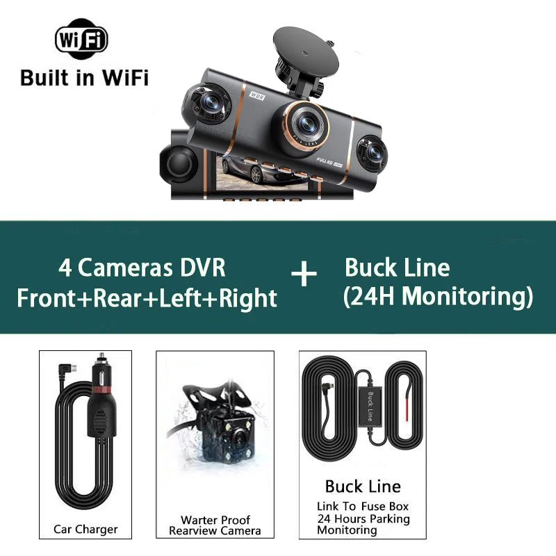 360°Auto Car Camera 1080P Video Recorder 3/4 Lens WIFI DashCam for Car DVR Black Box Night Vision Dash Cam 24H Parking Monitor