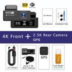 4K+2.5K Dash Cam Dual Lens 2160*3840P Recording Car Camera Built-In WiFi GPS DVR Dashcam Night Vision Video Recorder 24H Parking