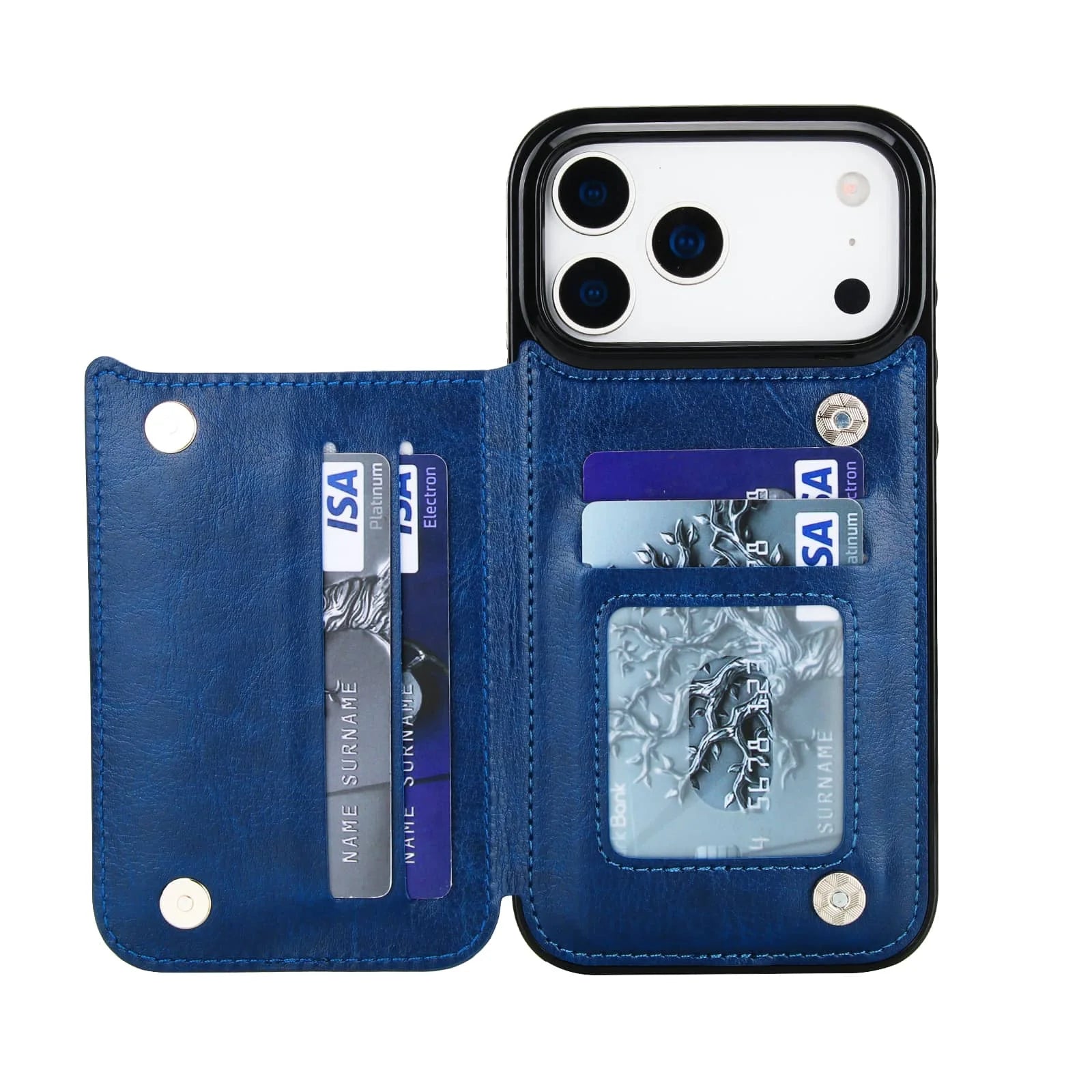 For iPhone 17/Air/17 Pro/17 Pro Max Wallet Case With Card Holder,PU Faux Leather Kickstand Card Slots Case,Double Magnetic Clasp Car Mobile World