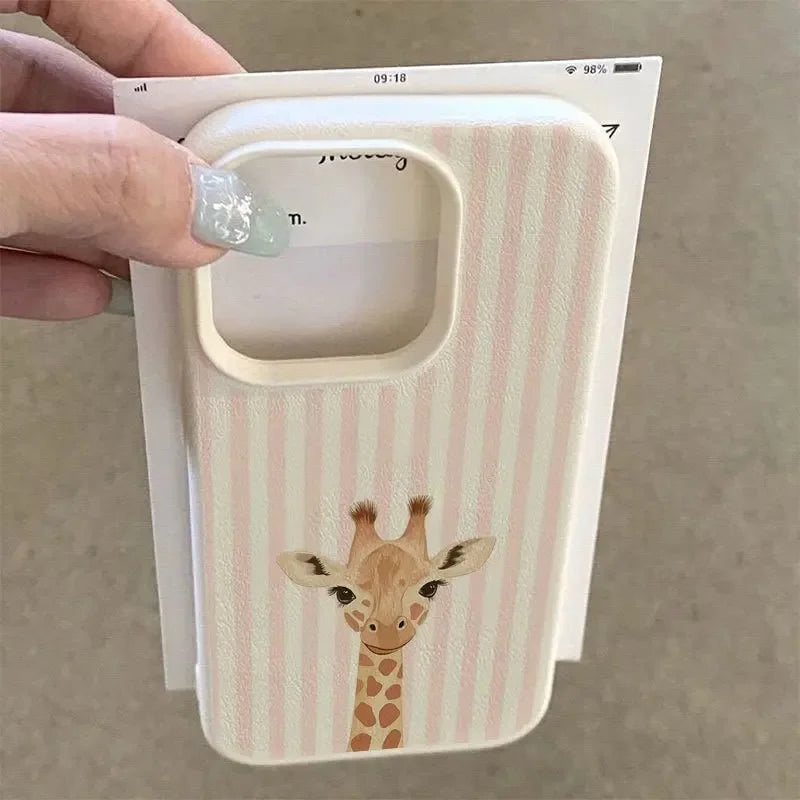 Cute Pink Striped Giraffe Pattern Phone Case For iPhone 17 16 Pro Max 15 14 Plus 13 12 11 Pro Max 17 Air 16E X XR XS Soft Cover