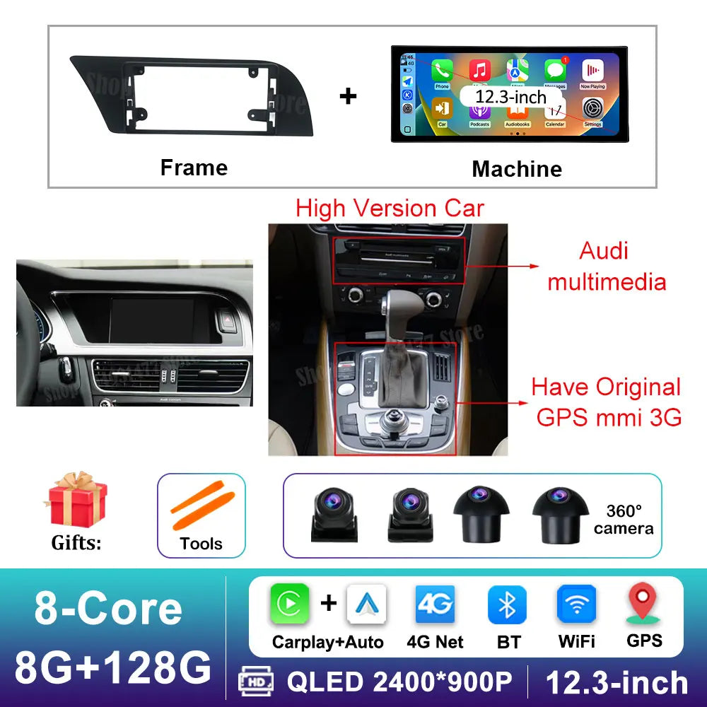 12.3 '' Ultra-thin Screen GPS Android 16 for Audi A4 B8 A5 2009 - 2016 BT Car Video Radio Multimedia Player 4G Auto Accessories CM World