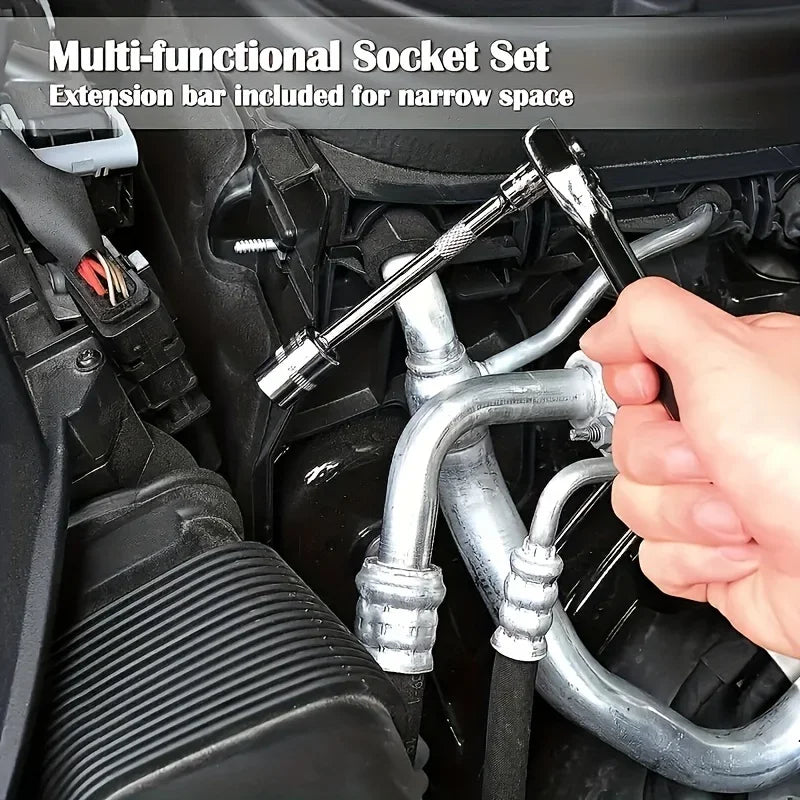 46pcs 1/4 Inch Drive Socket Set for Motor Ratchet Wrench Set Motorcycle Tool Kit, Bit Socket Wrench Set Metric Mechanic Tool Set CM World