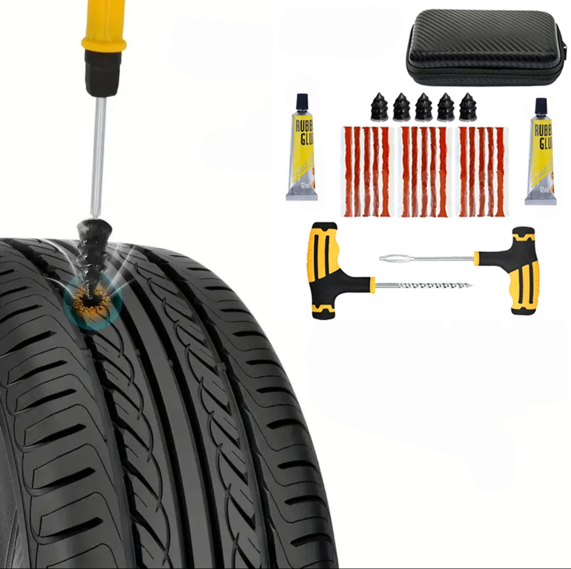 HOT Car Tire Repair Kit Puncture Plug Tools Tyre Puncture Emergency for Tire Strips Stirring Glue Repair Tool Kit