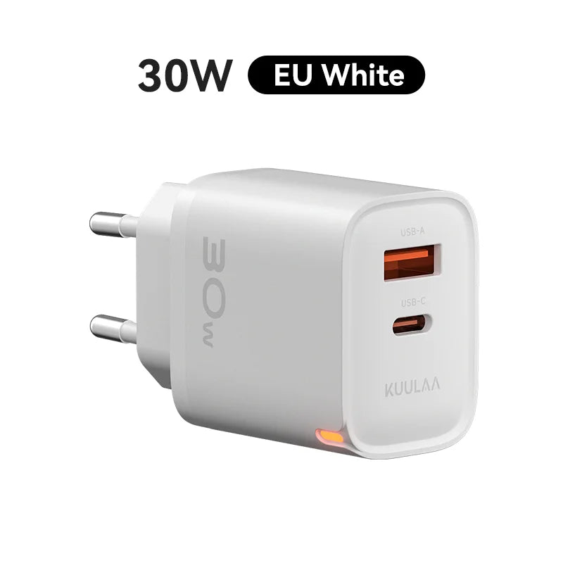 KUULAA 30W GaN Charger PD 3.0 QC4.0 USB C Charger For iPhone 17 16 15 Pro Samsung S25 Xiaomi Tablet iPad Air Pro Phone Charger Car Mobile World