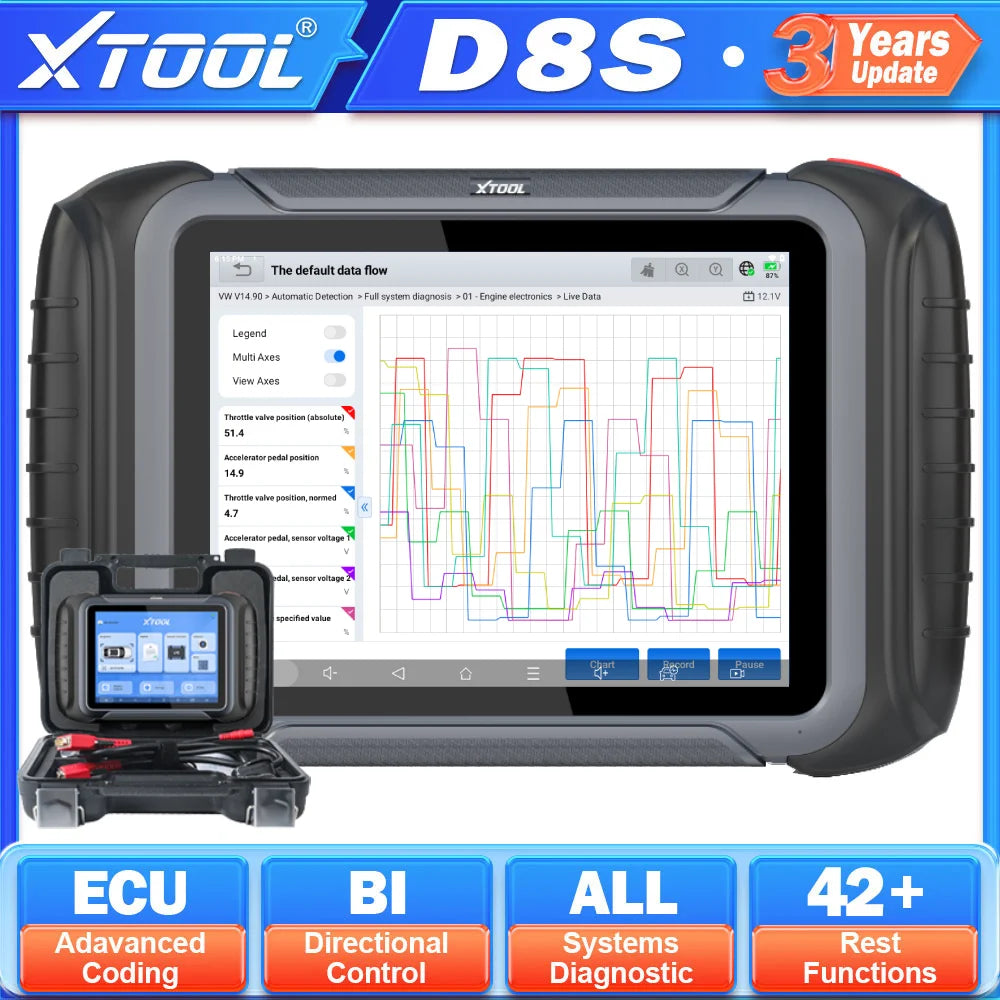 XTOOL D8S V2.0 All System Diagnostic Tools Automotive Scanner ECU Coding Bidirectional Key Programming OBD2 42+Reset PK D8