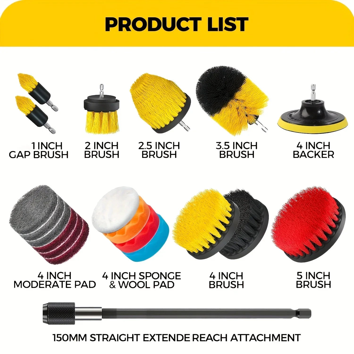 7-Piece Drill Brush Attachment Set, Cleaning Brush Tool Kit, Multi-Purpose Drill Brush with Extension Pole for Floor, Automotive CM World