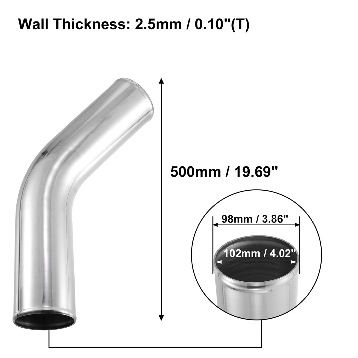 UXCELL Aluminum Alloy Tube OD 63mm 70mm 76mm 102mm Intercooler Pipe 45 90 Degree Air Intake Tube Silver for Car Air Intake Tube