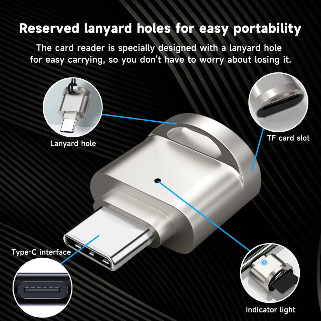 Type C OTG To TF Adapter Micro-SD Memory Card Reader Compatible with Laptops, Tablets, and Smartphones , with chain port Car Mobile World