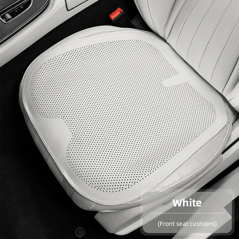 Four-Season Universal Car Seat Cushion Pu Leather Protective Pad Perforated Breathable Integrated Half-Cover Front and Rear Seat Cover Car Interior Accessories Black Red Mocha Brown Orange CM World