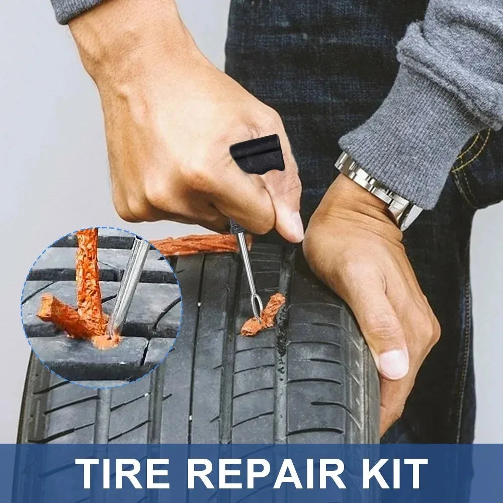 Durable Wear-Resistant Tubeless Tire Repair Kit Fast Puncture Fix with Rubber Strips, Universal for Cars, Motorcycles & Bicycles CM World