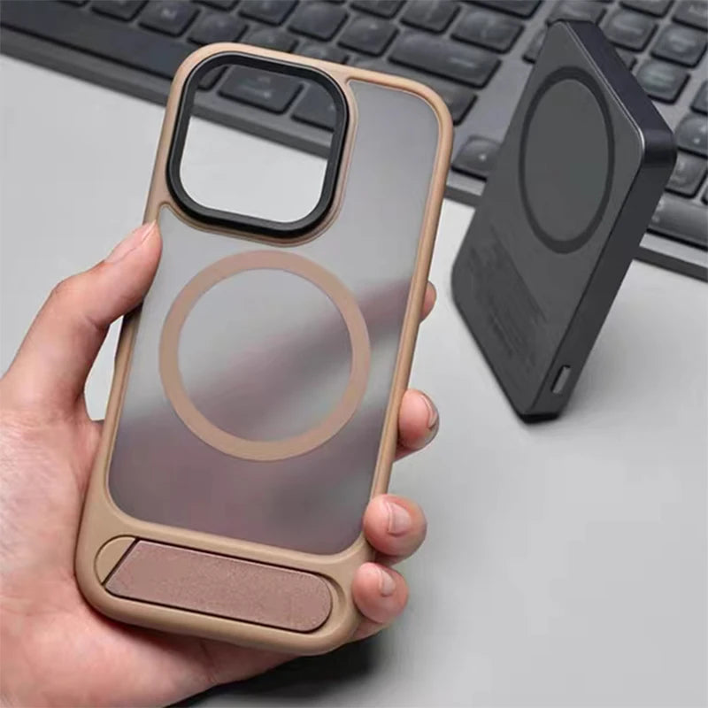 Invisible Folding Stand for Magsafe Magnetic Case For iPhone 17 Pro Max 17Pro Air Matte Skin Feel Wireless Charging Hard Cover Car Mobile World