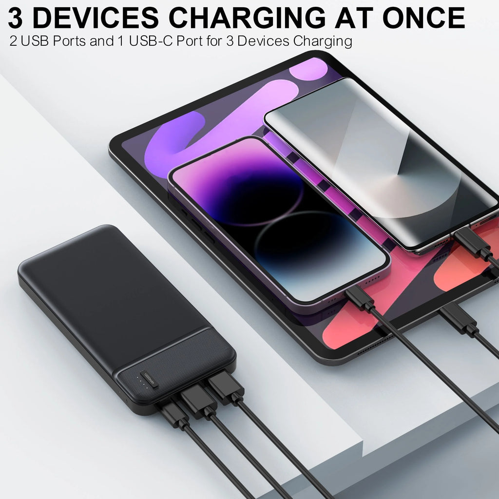 Portable Charger Power Bank 10000mAh, PD 22.5W Battery Pack, Slim Design, 3 Outputs, 2 Input. Car Mobile World