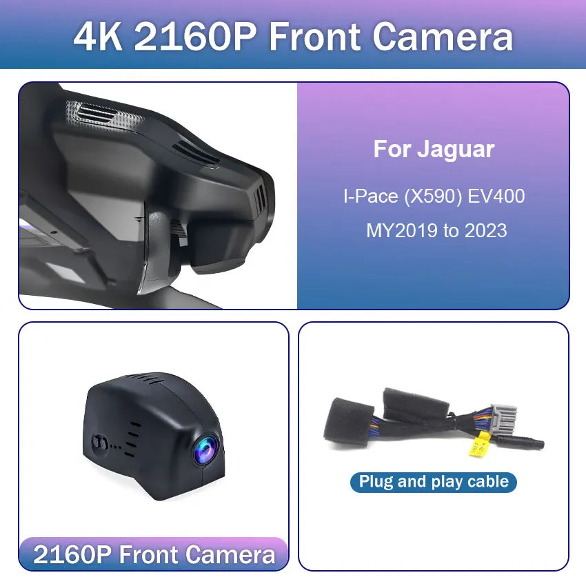 For Jaguar I-Pace (X590) EV400 2019 2020 2021 2022 2023, Invisible Wires OEM Style 4K 2160P Dash Cam Car DVR WIFI