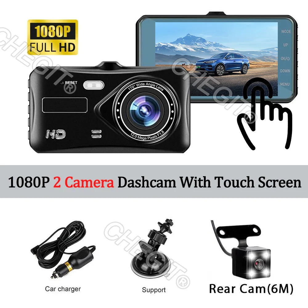 1080P 4-inch Touch Screen Dual lens Front And Rear Optional Car DVR Dash Cam for Cars Night Vision Video Recorder Black Box