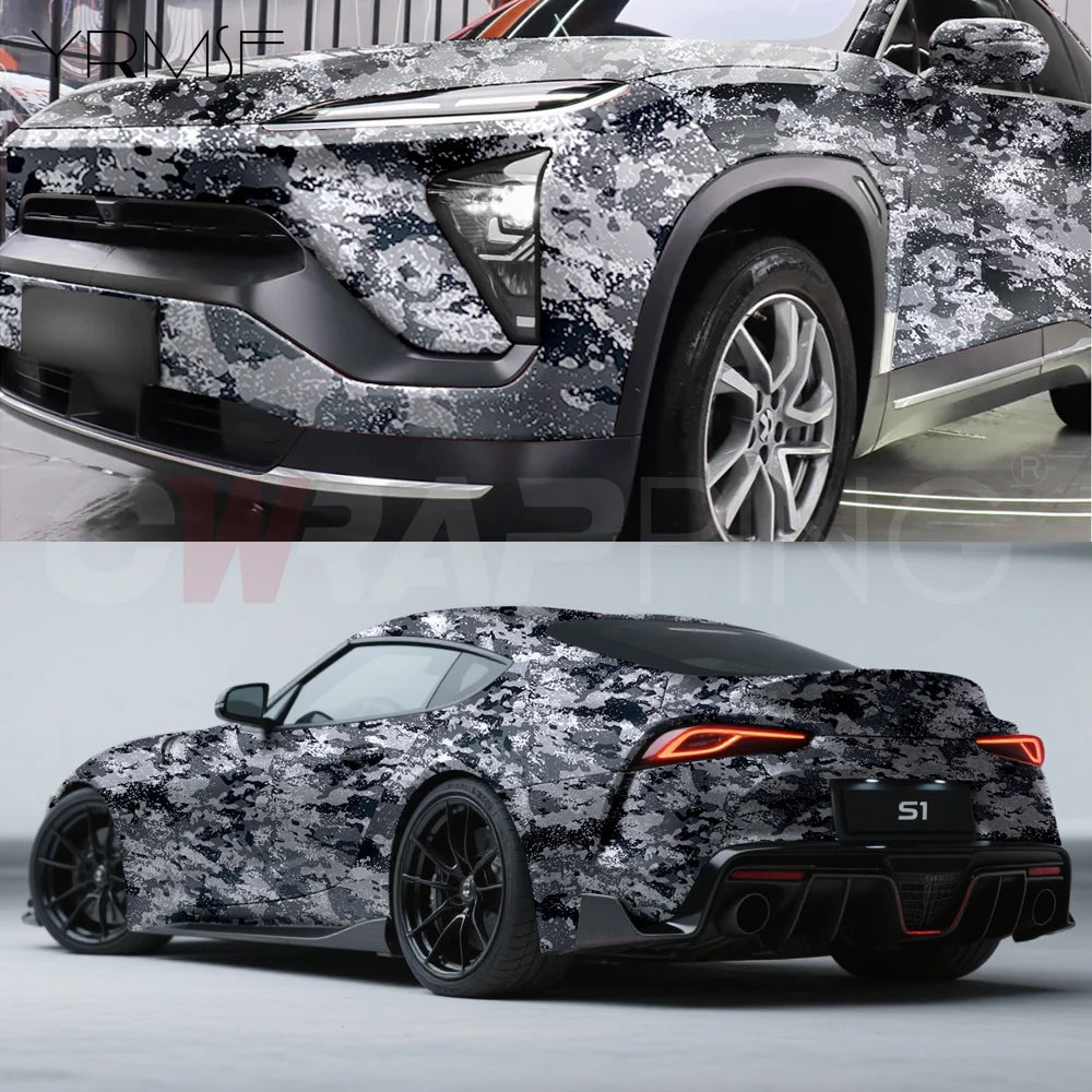 Camouflage Film Wrap Foil Car Livery Waterproof Car Wrapping Sticker Black Vinyl for Motorcycle Vinyls Grey Body Covering Decals Car Mobile World