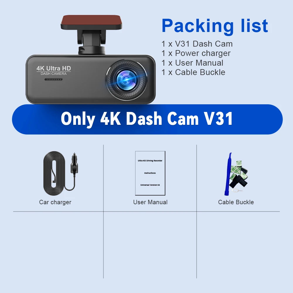 Soam 4K Ultra HD Dash Cam Car DVR Recorder Front and Rear Cam 170° Wide Angle WIFI GPS Car Camera WDR Night Vision APP Control