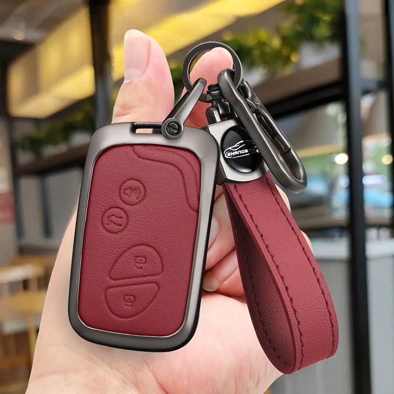 New zinc alloy leather key pouch, full-wrap smart car remote key protective case with keychain suitable for Lexus CT200H/RX270