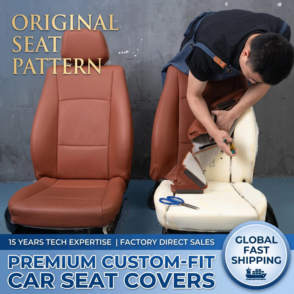 Custom Fit Car Seat Covers, PU Leather Replacement Reupholstery Kit For Toyota Mitsubishi Full Set Auto Interior Protective