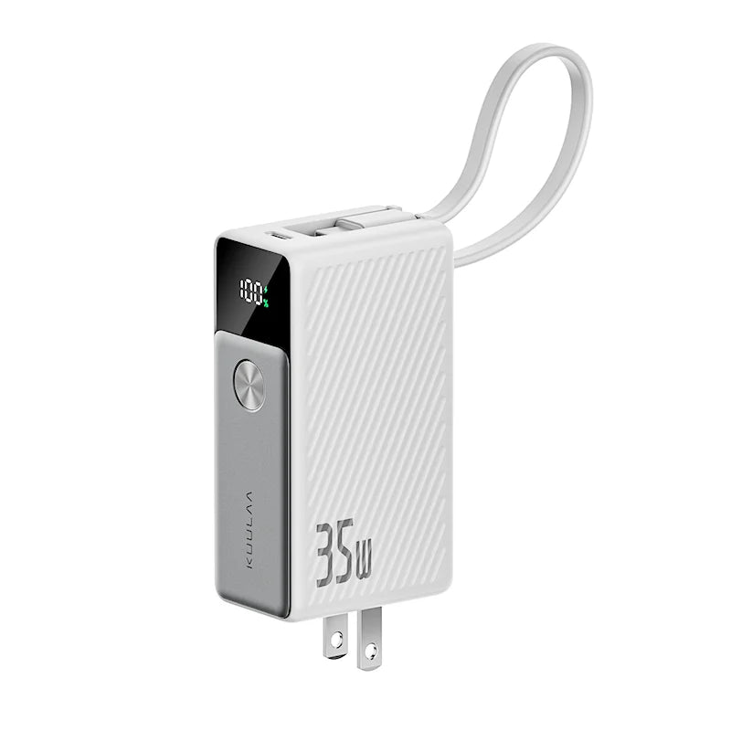 KUULAA Power Bank 5000mAh 35W Fast Charging Portable Charger with Built-in USB C Cables & AC Wall Plug US Charger For iPhone 17 Car Mobile World