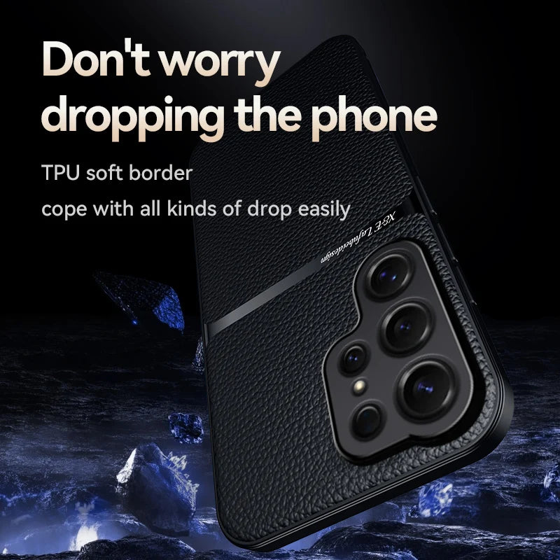 Skin Feel Protective Lichee Pattern Leather Phone Case for Samsung S26 S25 Edge S24 S23 S22 S21 Ultra FE Plus Car Magnetic Cover