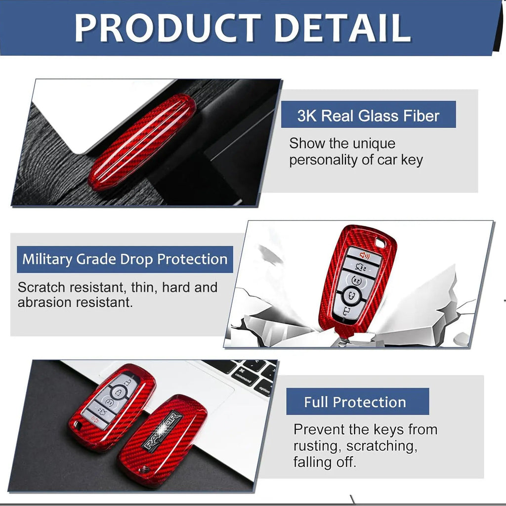 for Ford Bronco Key Fob Cover with Keychain, Carbon Fiber Key Case Shell for Ford F150 & Raptor,for Ford Bronco Sport Smart Key CM World