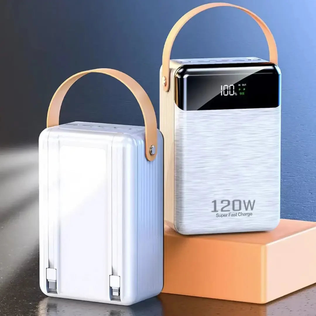 Portable Charger Power Bank with Built-in Dual Cables 60000mAh 80000mAh 120W External Battery for Travel Use
