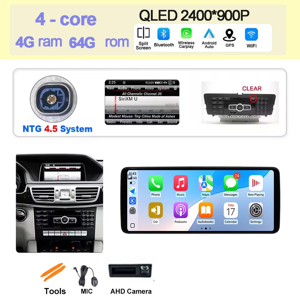 Wireless Carplay Car Radio Multimedia For Mercedes Benz E Class W212 2009 - 2016 QLED Screen 4G Android 15 Auto Accessories Ster CM World