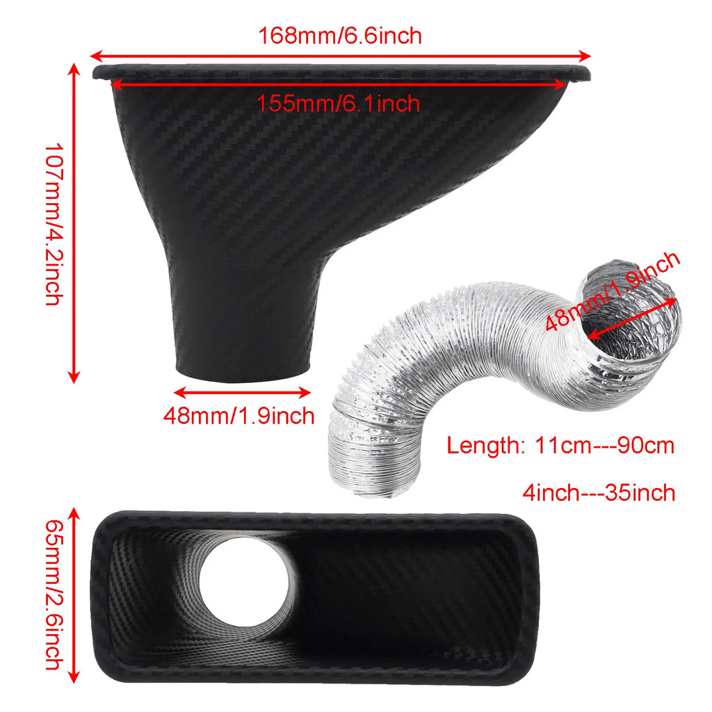 Car Front Bumper Admission Air Intake Pipe Kit Universal Turbo Inlet Hose ABS Plastic Carbon Fiber Look Cold Air Funnel Pipe Set CM World