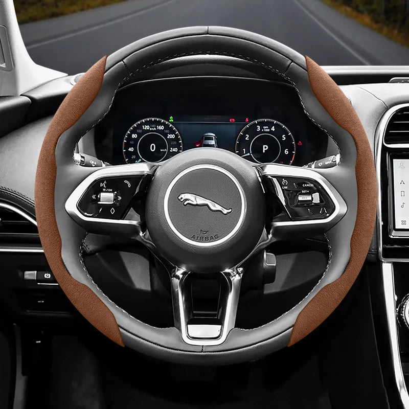 Suitable for Jaguar Anti-Slip Buckle Segmented Suede Steering Wheel Cover Suitable for Xf X250 Xe E Pace F Xj I Ev400 S Type X351 Svr Xfl Ftype Project 7 Cars Accessories CM World