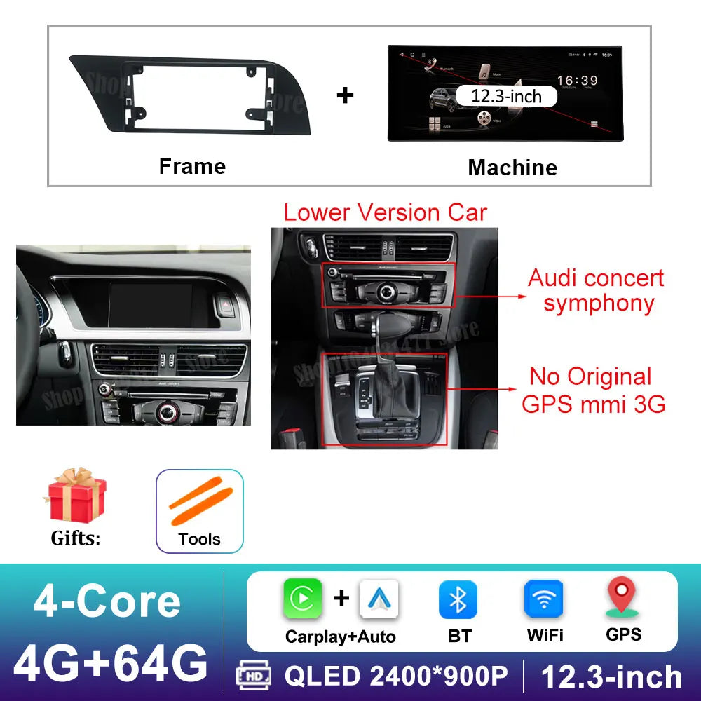 12.3 '' Ultra-thin Screen GPS Android 16 for Audi A4 B8 A5 2009 - 2016 BT Car Video Radio Multimedia Player 4G Auto Accessories CM World