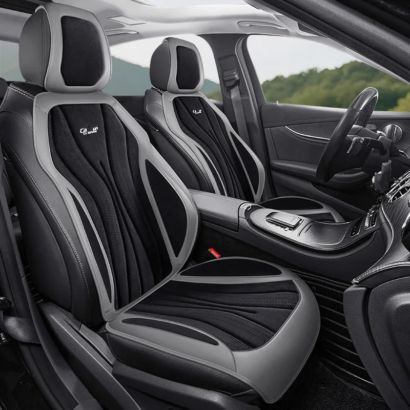 Luxury Suede Leather Car Seat Cover Full Set Non Slip Seat Cushion Car Accessories Interior Universal Car Seat Protective Covers CM World