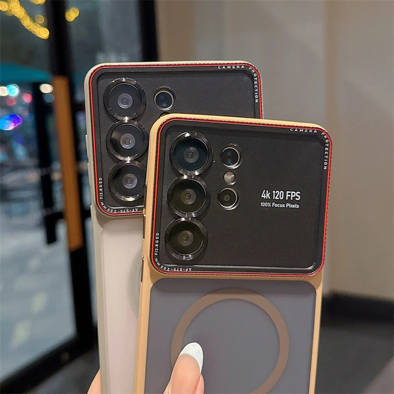Luxury Translucent For Magsafe Magnetic Phone Case For Samsung Galaxy S25 S24 S26 Ultra Metal Camera Protection Matte Hard Cover Car Mobile World