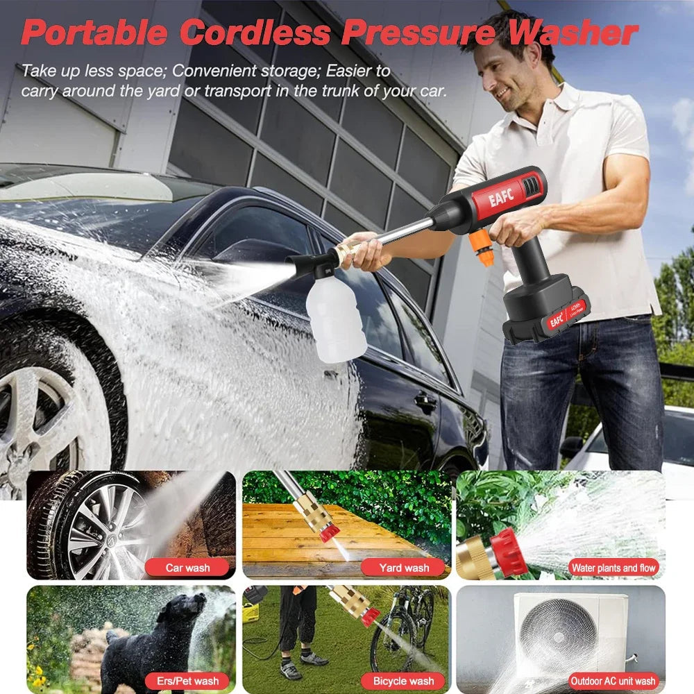 Cordless 60Bar Electric High Pressure Car Wash Gun Washer Supplies Foam Generator Spray Cleaner Car Wash Cleaning Machine CM World