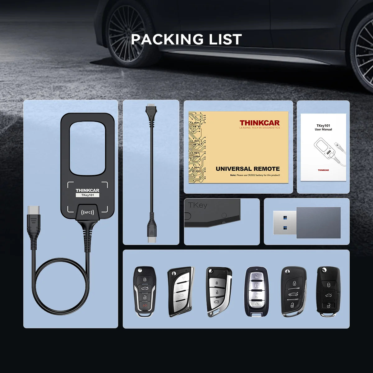 THINKCAR Tkey 101 Car Key Programmer With 6 Keys Frequency Detection Car Remote Control Key Tools For THINKCAR 689BT MUCAR 892BT CM World